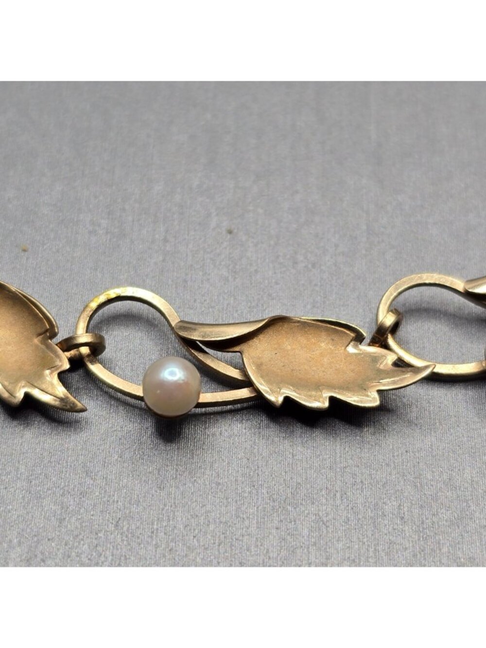 Vintage De Curtis DCE 14K Gold Filled Pearl Leaf Choker Necklace 14" Mid Century - Picture 5 of 16